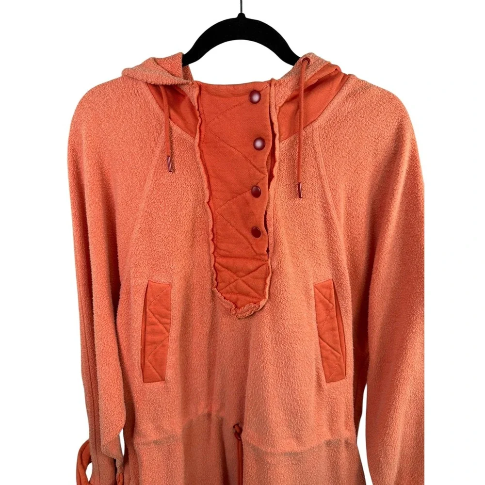 Free People We The Free Hoodie Womens Small Orange Snap Henley Pullover Pockets - Picture 2 of 9